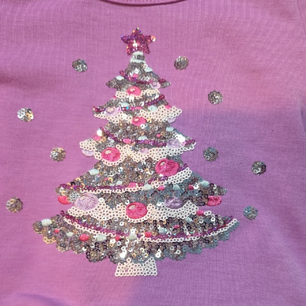 Zunie Lavender Sweatshirt with Silver Tree Design Christmas Sequins - Picture 2 of 7